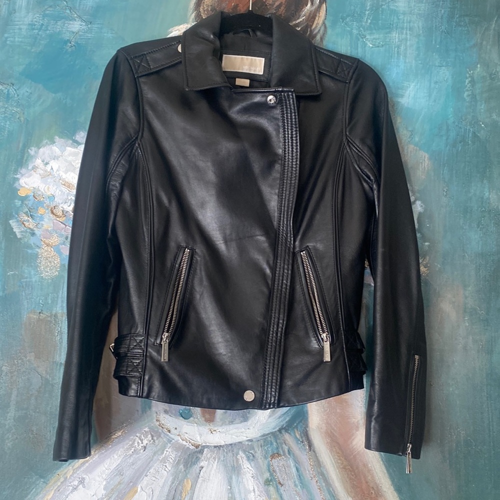 Black leather moto jacket